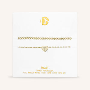 "Love Letter" Set of Two Initial Charm & Polished Beads Layering Anklets