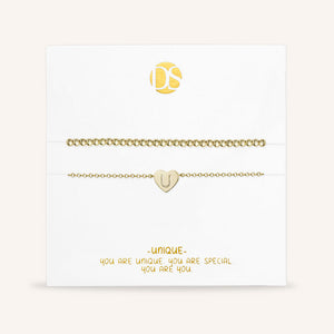"Love Letter" Set of Two Initial Charm & Polished Beads Layering Anklets