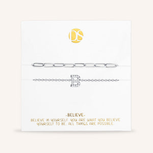 "My Own Sparkle" Set of Two Pave Initial & Clip Chain Layering Anklets