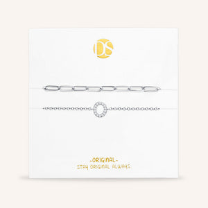 "My Own Sparkle" Set of Two Pave Initial & Clip Chain Layering Anklets