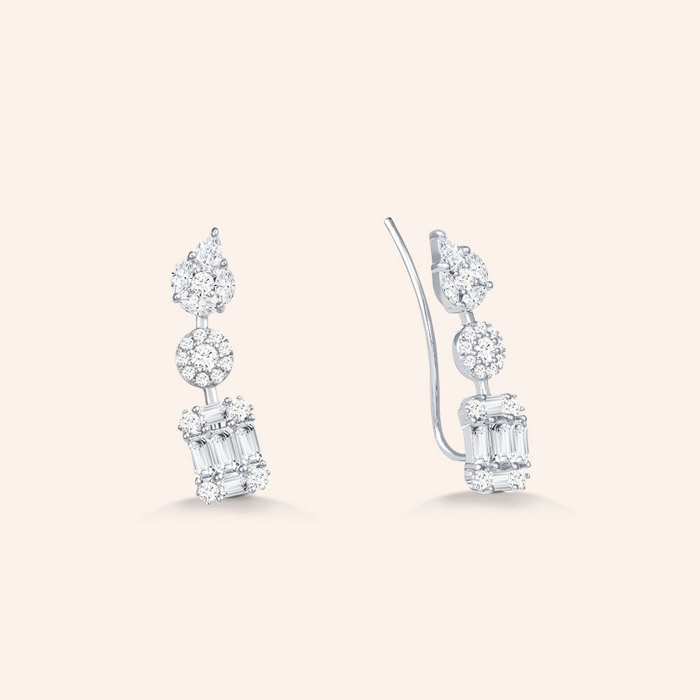 "Look at Me" Sterling Silver 1.8CTW Baguette Climber Earrings