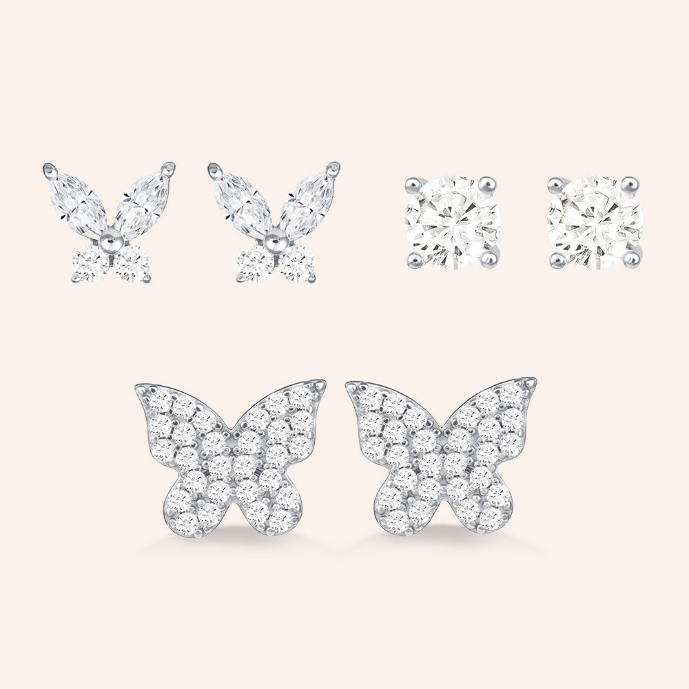 "Triple Freedom" Sterling Silver 1.8 CTW Set of 3 Post Earrings