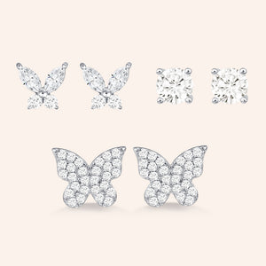 "Triple Freedom" Sterling Silver 1.8 CTW Set of 3 Post Earrings