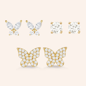 "Triple Freedom" Sterling Silver 1.8 CTW Set of 3 Post Earrings