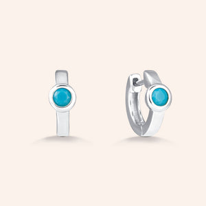 "Sicily" Sterling Silver Bezel Set Turquoise Mini Huggie Earrings