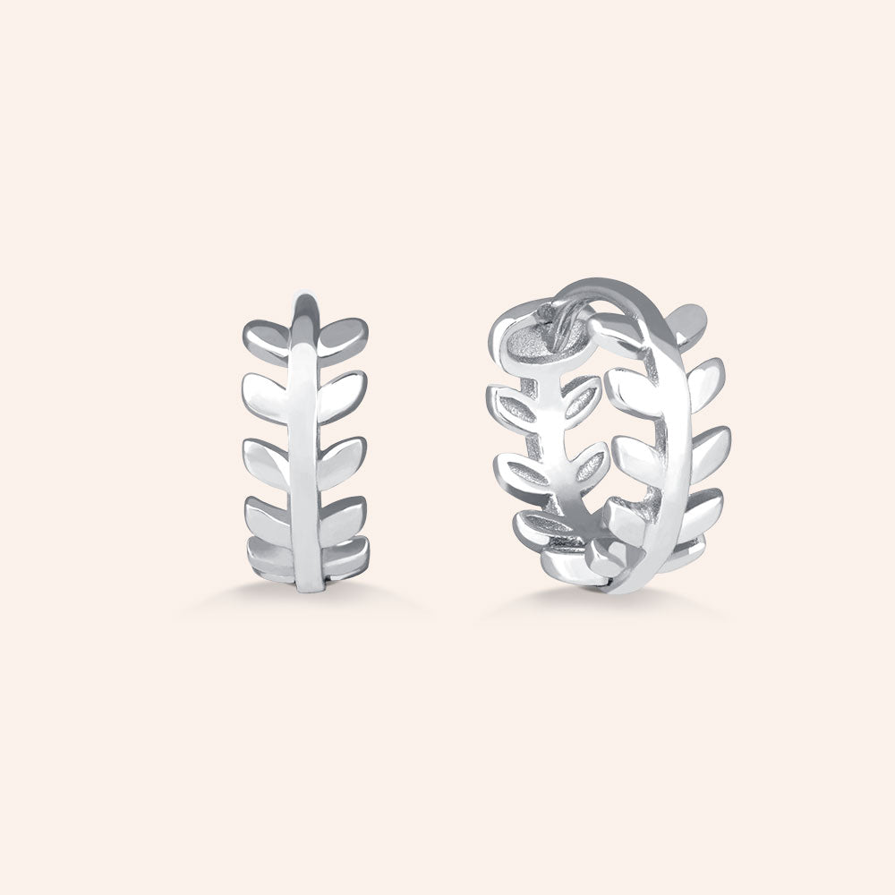 "Pauline" Sterling Silver Leaves Mini Huggie Earrings