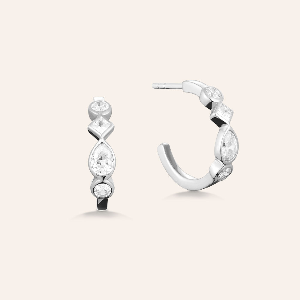 "My Story" Sterling Silver 1.1CTW Bezel Set Hoop Earrings