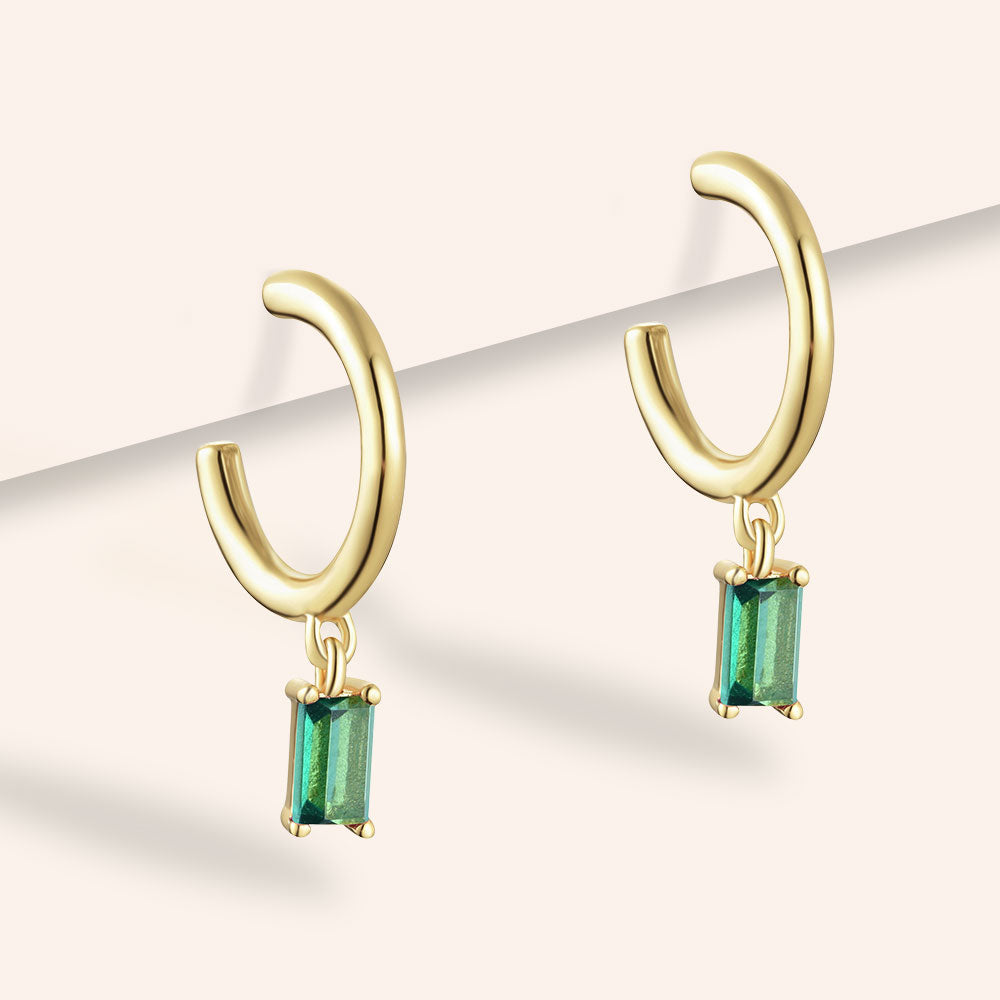 "Take a Break" Sterling Silver 1.0CTW Baguette Charm Hoop Earrings