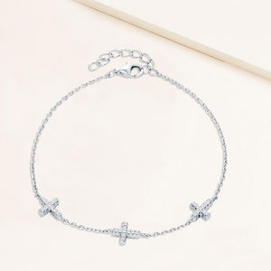 "Guardian Angel" Sterling Silver 1.0CTW Three Station Cross Bracelet