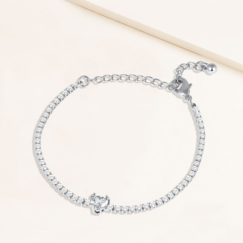 Sparkling Heart Tennis Bracelet, Sterling silver