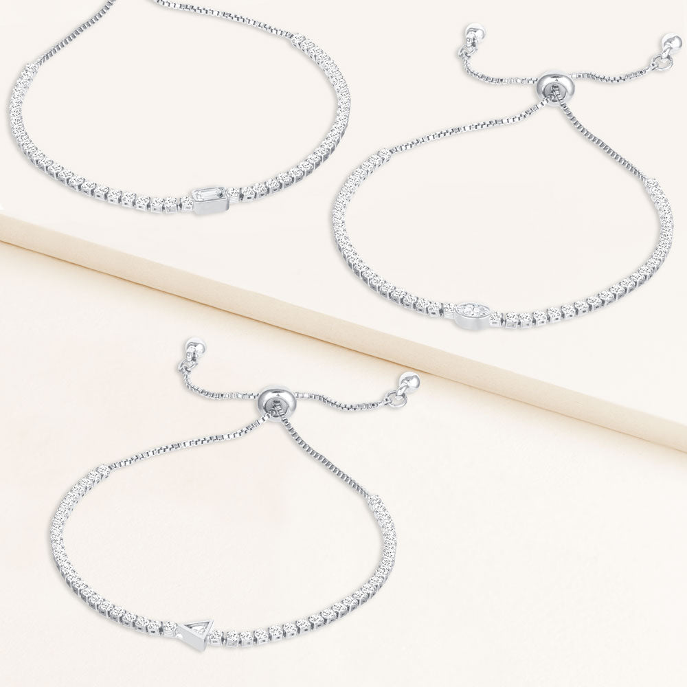 "Pretty Girl" 1.8CTW Set of Three Bezel Set Stone Tennis Pull-Tie Bracelets