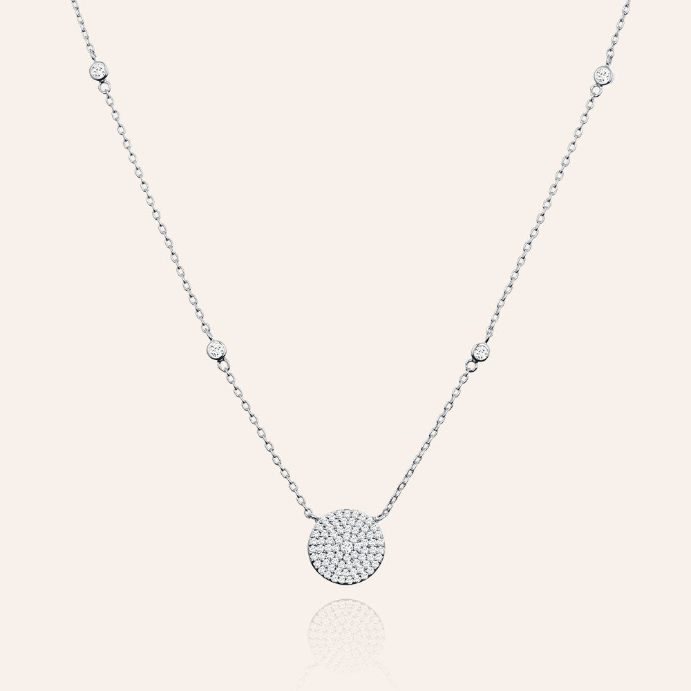 "Galactic" Sterling Silver 1.2CTW Pave Circle Pendant Necklace