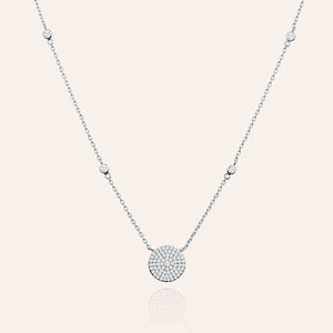 "Galactic" Sterling Silver 1.2CTW Pave Circle Pendant Necklace