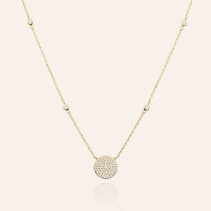 "Galactic" Sterling Silver 1.2CTW Pave Circle Pendant Necklace
