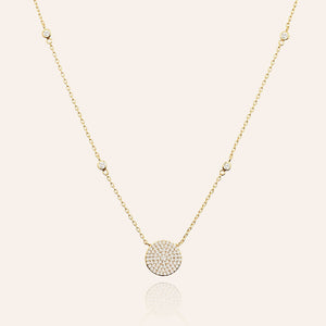 "Galactic" Sterling Silver 1.2CTW Pave Circle Pendant Necklace
