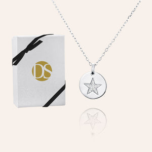 "Superstar" Sterling Silver 0.9CTW Pave Star Circle Pendant Necklace