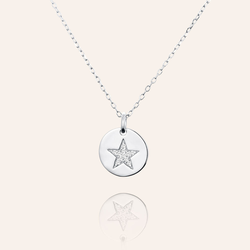 "Superstar" Sterling Silver 0.9CTW Pave Star Circle Pendant Necklace