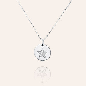 "Superstar" Sterling Silver 0.9CTW Pave Star Circle Pendant Necklace