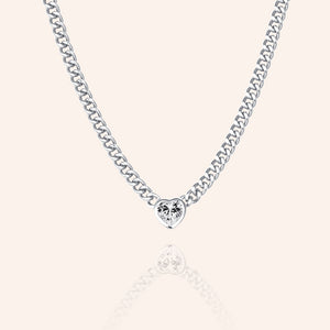 "My Legend" 1.6CTW Heart Cut Bezel Set Pendant Curb Chain Necklace