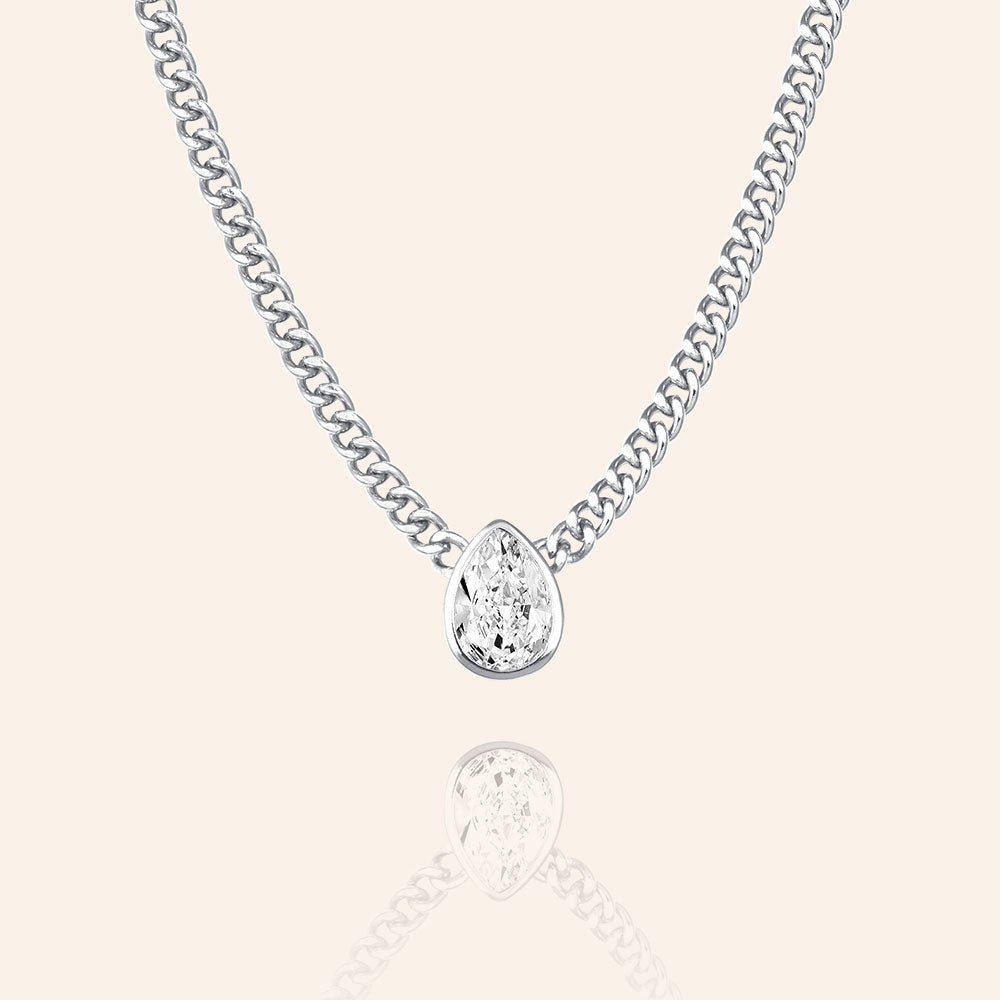 "My Legend" 1.6CTW Drop Cut Bezel Set Pendant Curb Chain Necklace