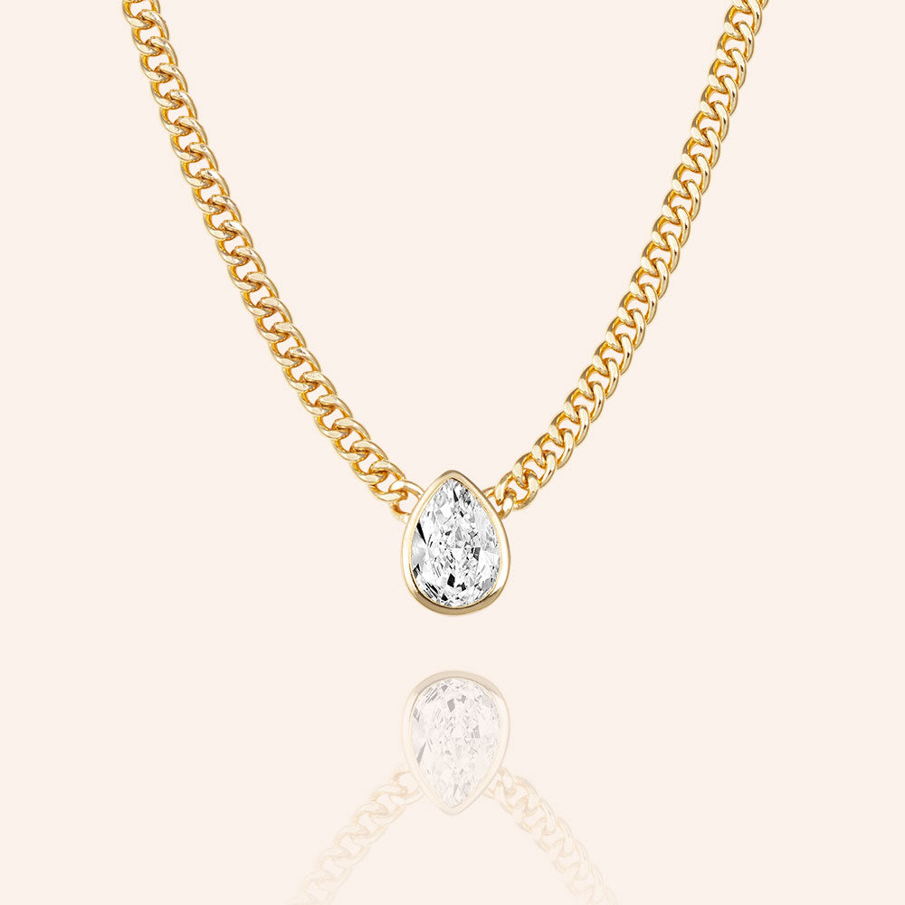 "My Legend" 1.6CTW Heart Cut Bezel Set Pendant Curb Chain Necklace