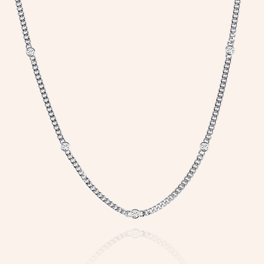 "Happy and I Know It" 1.9CTW Bezel Set Station Curb Chain Necklace