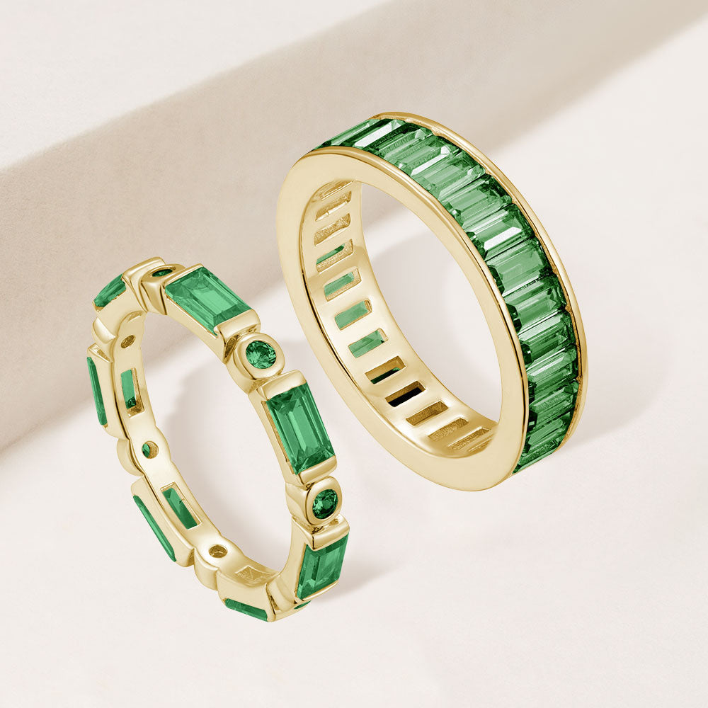 "You Complete Me" Set of Two 6.9CTW Emerald Baguette Eternity Band Rings