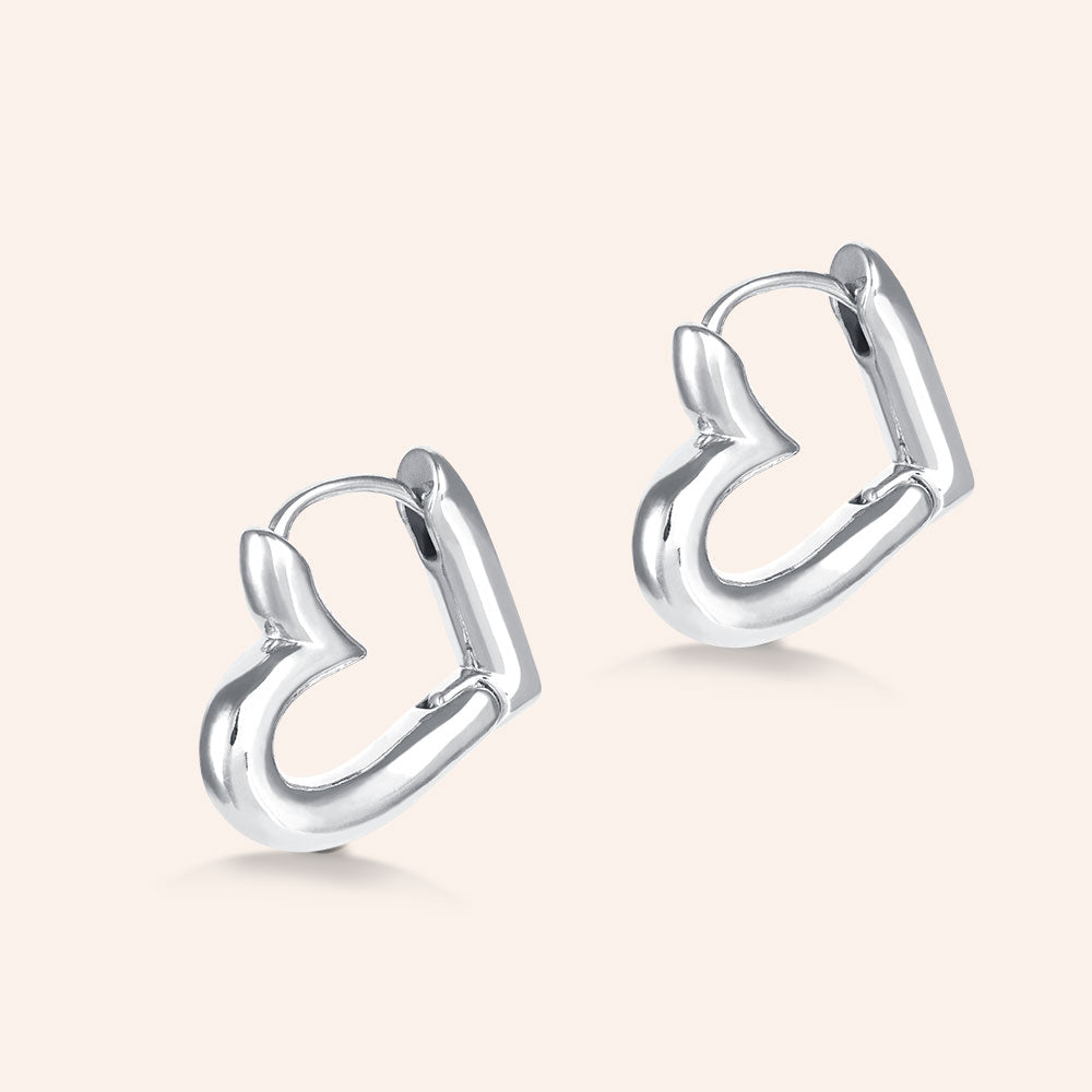 "Valentine" High Polished Tube Heart Huggie Earrings