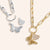 "Cherish your Liberty" Multi Charm Thick Link Chain 26" Long Necklace Set - Butterfly & Heart Charms