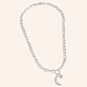 "Protects & Empowers" Multi Charm Thick Link Chain 26" Long Necklace Set - Moon & North Star Charms