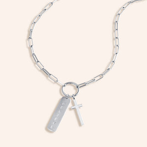 "Believe & Trust" Multi Charm Thin Link Chain 18" Necklace Set - Cross & Believe Tag Charms