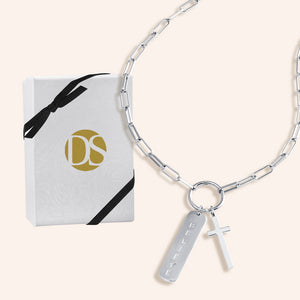 "Believe & Trust" Multi Charm Thin Link Chain 18" Necklace Set - Cross & Believe Tag Charms
