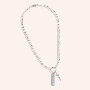 "Believe & Trust" Multi Charm Thin Link Chain 18" Necklace Set - Cross & Believe Tag Charms