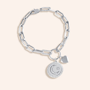 "You are my World" Multi Charm Thick Link Chain Bracelet Set - Moon & Heart Charms