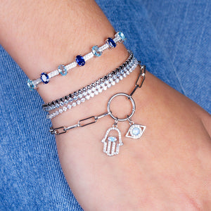 "Always Protects Me" Multi Charm Thin Link Chain Bracelet Set - Evil Eye & Hand Charms Gold