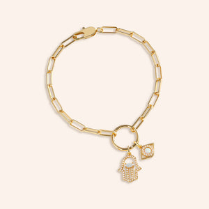 "Always Protects Me" Multi Charm Thin Link Chain Bracelet Set - Evil Eye & Hand Charms Gold
