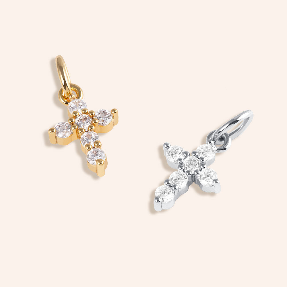 "Devotion" Pave Small Cross Charm