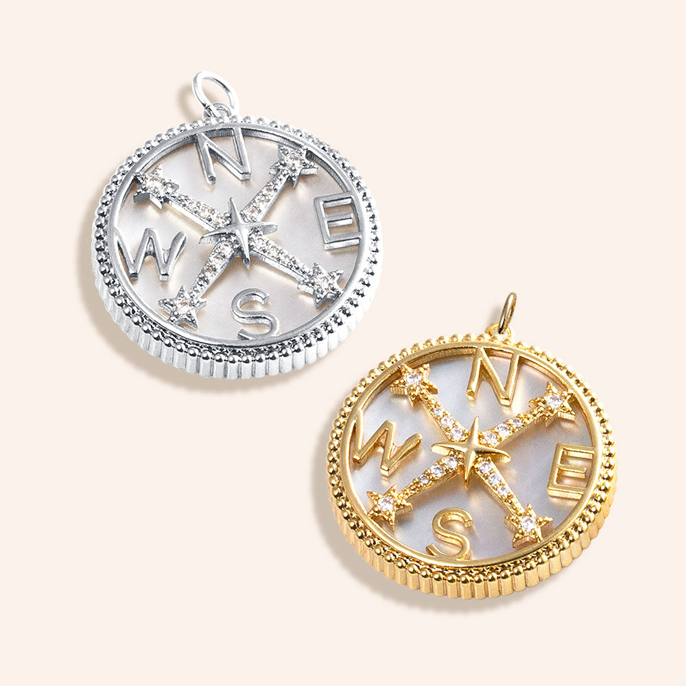 "Guide me" Compass Mother of Pearl Charm