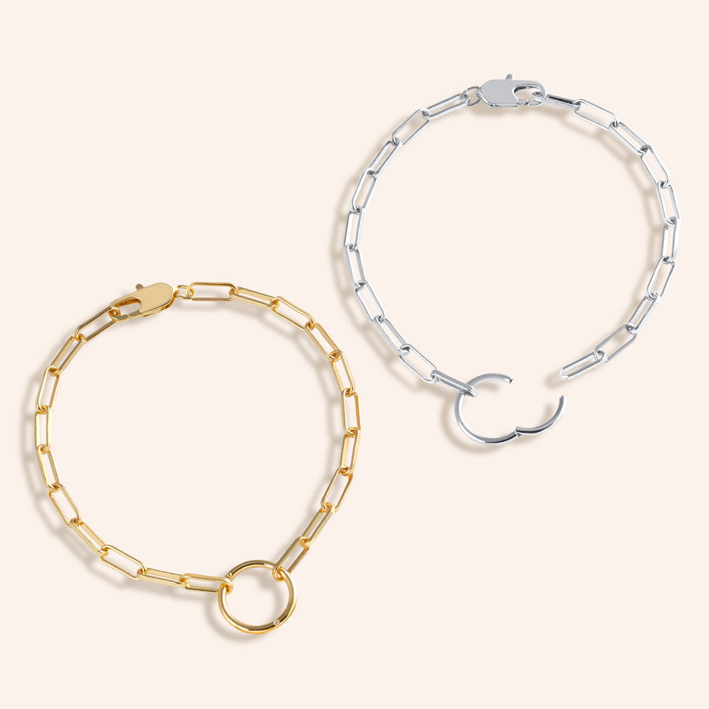 "Treasures" Thin Link Chain & Charm Holder Bracelet - 8" in Length