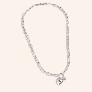 "I Love you Mom" Multi Charm Thick Link Chain 26" Long Necklace Set - Heart Locket & Diamond Charms