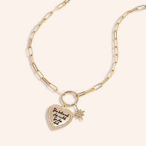 "She Believed She Could, So She Did" Multi Charm Thin Link Chain 18" Necklace Set - Pave Heart & North Star Charms