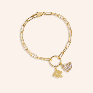 "Celebrate your Achievements" Multi Charm Thin Link Chain Bracelet Set - Graduation Cap & Pave Heart Charms