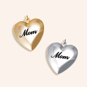 "Mom Love" Heart Shaped Two Photos Locket Charm