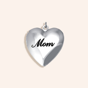 "Mom Love" Heart Shaped Two Photos Locket Charm