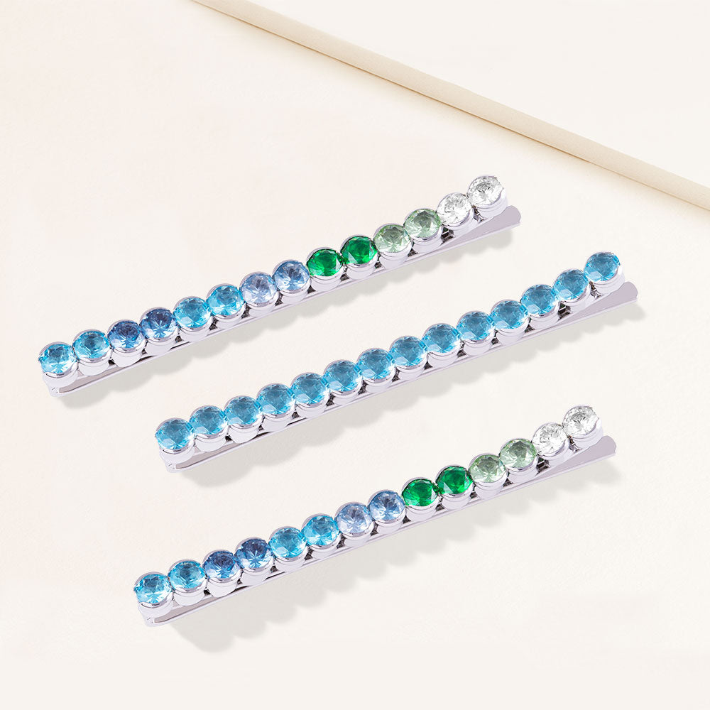 "Full of Festivities" Ombre Set of Three 4.2CTW Round Cut Cubic Zirconia Hair Pins