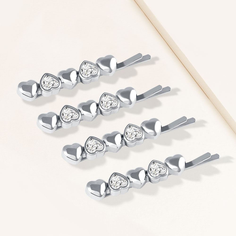 "When Love Takes Over" Set of Four 6.4 CTW Heart Cut Cubic Zirconia Hair Pins