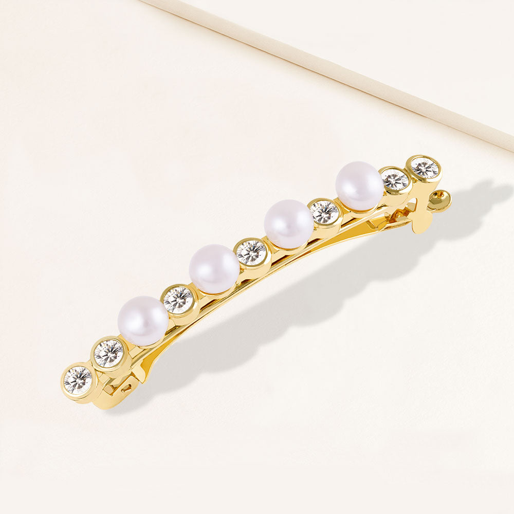 "Romantic Me" Cultured Freshwater Pearls and Round Cubic Zirconia Hair Barrette