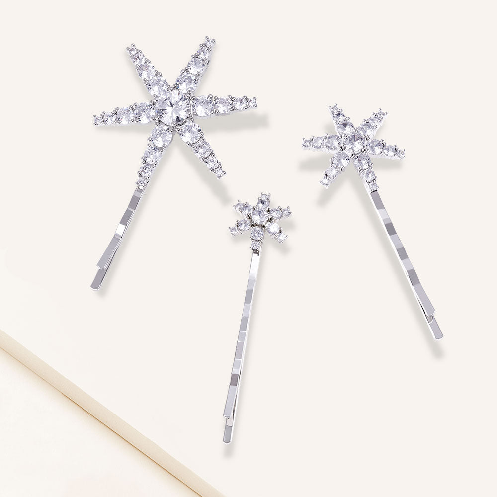 "Shooting Stars" Set of Three  10.2CTW Round Cut Cubic Zirconia Star Hair Pins