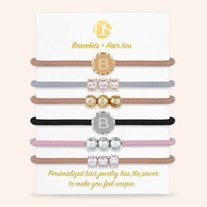 "The Unique One" Set of 6 Initial Hair Ties & Bracelet Jewels