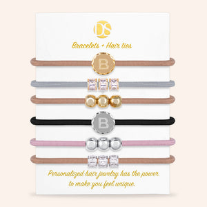 "The Unique One" Set of 6 Initial Hair Ties & Bracelet Jewels